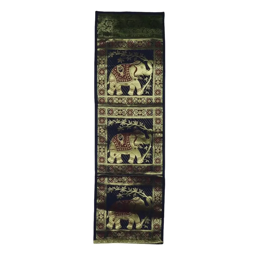 Vintage Navy & Gold Embroidered Elephant Wall Decor Tapestry Made in India
